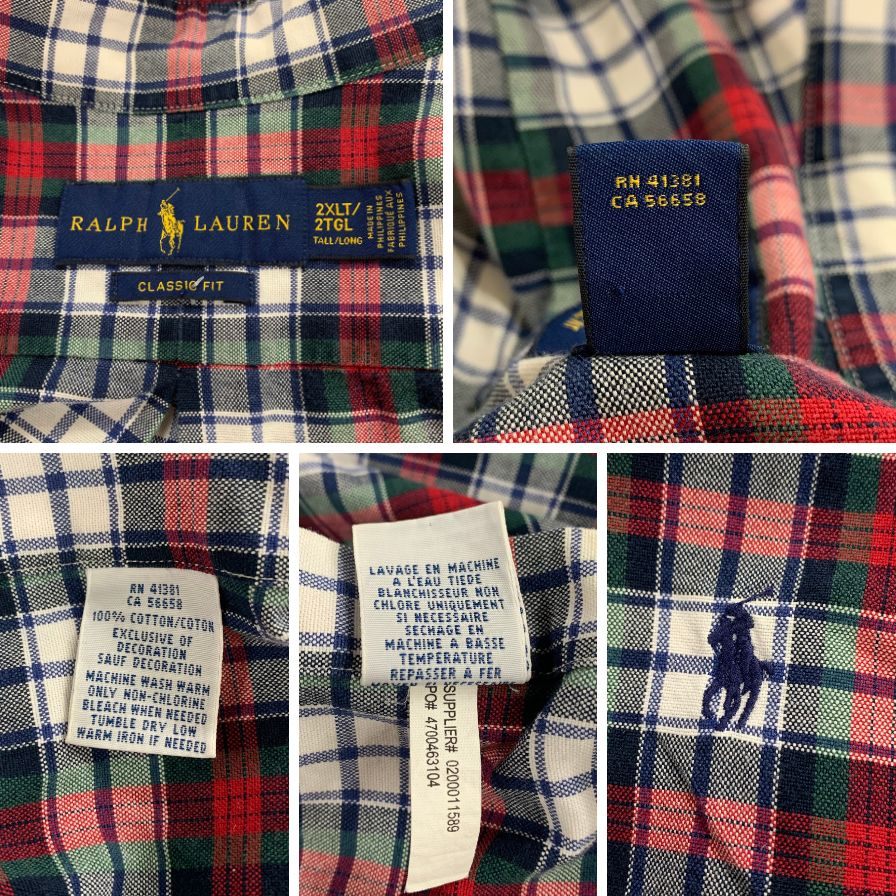 美品◆ラルフローレン ボタンダウンシャツ チェック メンズ サイズ2XL Ralph Lauren 【AFB7】