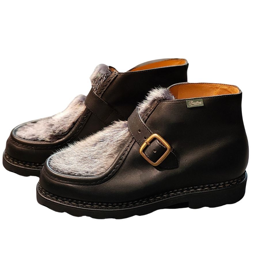 パラブーツ レザーシューズ モンクストラップ ブーツ ミリーブリッド ミンク ブラック メンズ サイズ41 PARABOOT MILLY BRIDE ブーツ 約25.5cm【LA】【中古】