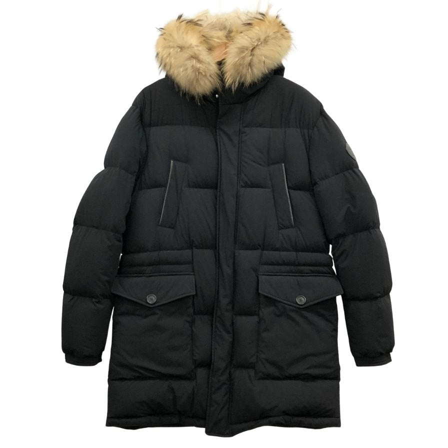 極美品◆ダンヒル ロンドン メンズ ラクーン ダウンハーフコート ファー付 サイズL ブラック dunhill london 【AFA13】