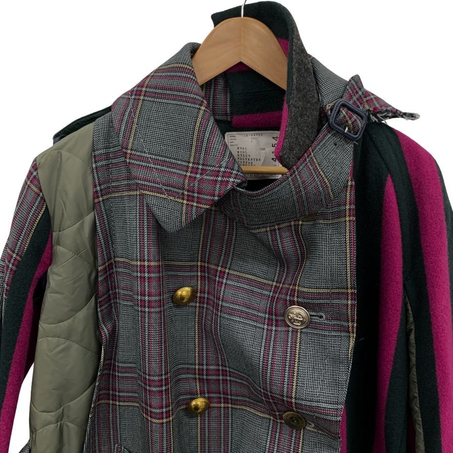 極美品◆サカイ 18年製 異素材ドッキングロングコート レディース サイズ1 18-04154 マルチカラー sacai 【AFA19】