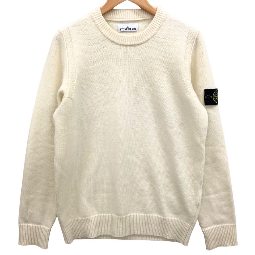 美品◆ストーンアイランド クルーネックニット 8115508A3 ロゴパッチ ウール ポリアミド サイズM メンズ ホワイト STONE ISLAND 【AFB35】