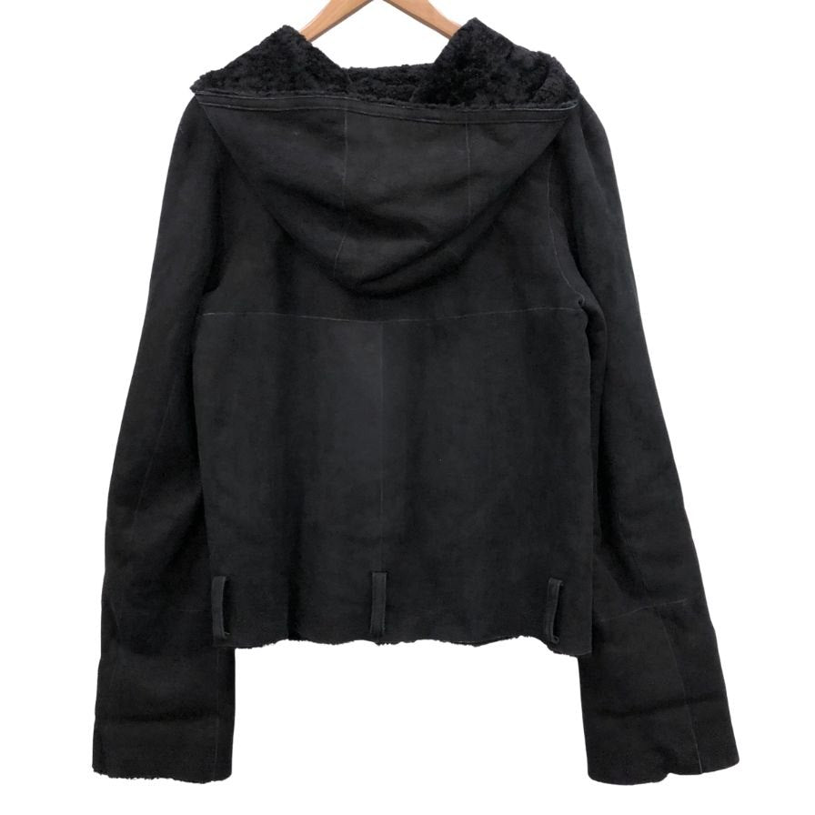 中古◆ソニアリキエル レザー フーディージャケット ムートン ラム革 レデイース サイズ40 ブラック SONIA RYKIEL 【AFB23】