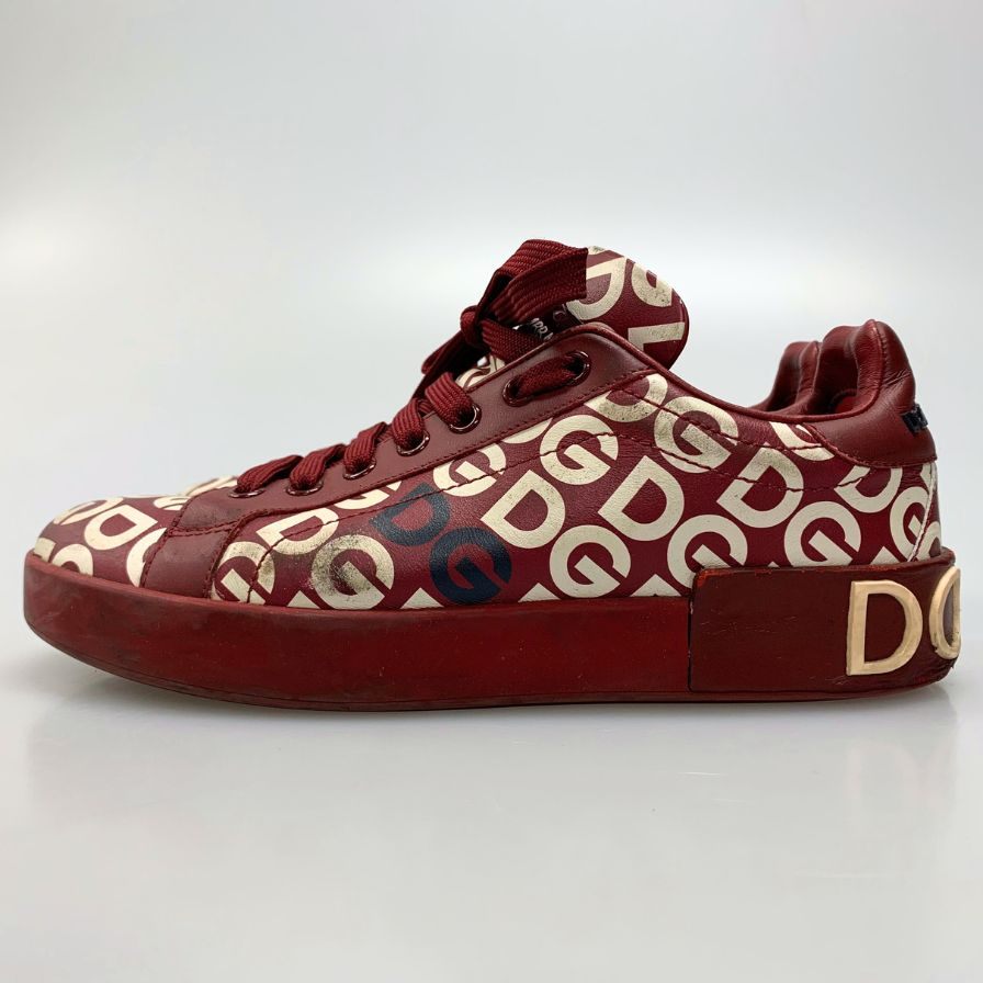 ドルチェ&ガッバーナ レザースニーカー CS1570 総柄 ロゴ デザイン レッド レディース サイズ37 DOLCE & GABBANA 約24.0cm【AFC30】
