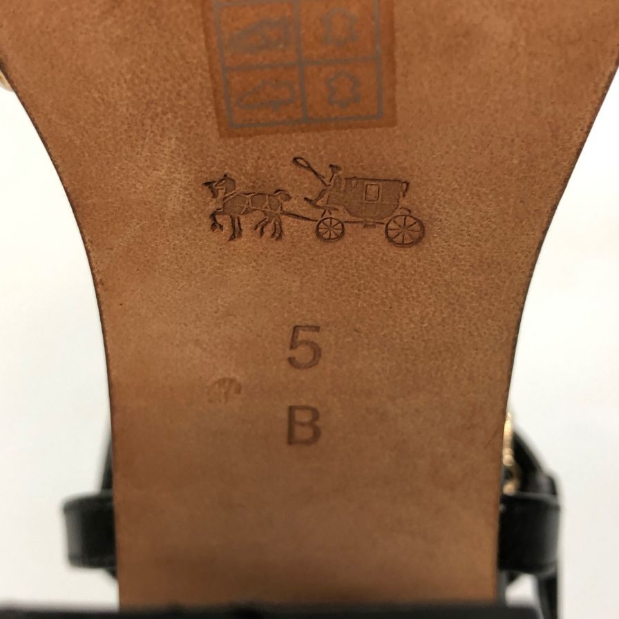 コーチ ヒールサンダル ストラップ ブラック レザー レディース サイズ5B COACH 約23.0cm【AFC42】