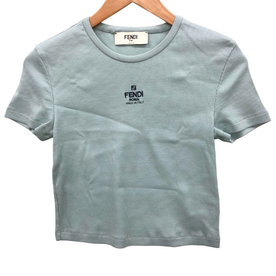 美品◆フェンディ 23SS 半袖Tシャツ クロップド ブルー系 レディース サイズS FS8110 FENDI 【AFB46】