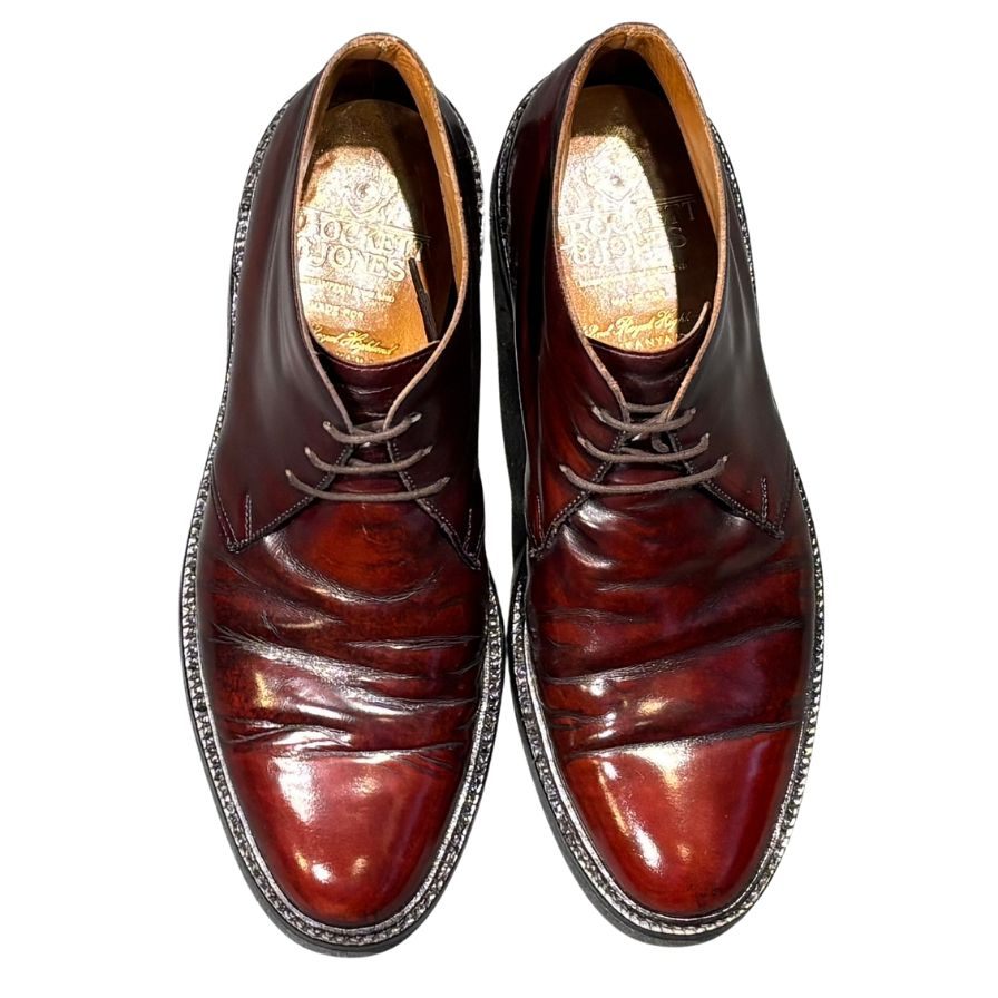 クロケット&ジョーンズ DORSET チャッカブーツ ガラスレザー バーガンディ サイズUK6.5E CROCKETT&JONES ビジネスシューズ 約25.5cm【LA】【中古】