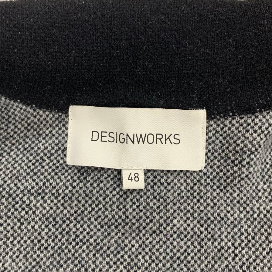 美品◆デザインワークス ジャケット チマヨ 柄 ニット カーディガン 襟付 ウール ブラック メンズ サイズ48 DESIGN WORKS 【AFB4】