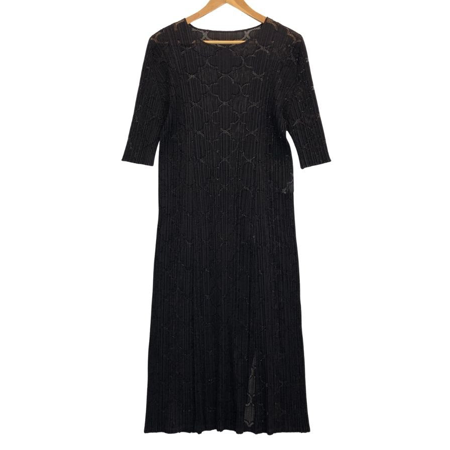 極美品◆プリーツプリーズ 半袖ワンピース クローバー柄 バックスリット ブラウン サイズ3 レディース PP81-JH626 PLEATS PLEASE ISSEY MIYAKE 【AFB36】