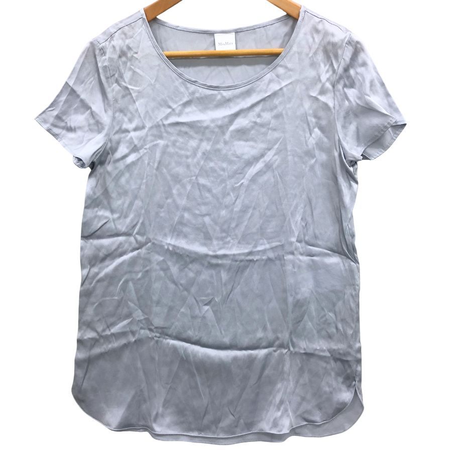 美品◆マックスマーラ レジャー 半袖カットソー Uネック シルク 半袖 Tシャツ グレー レディース サイズS MaxMara LEISURE 【AFB34】