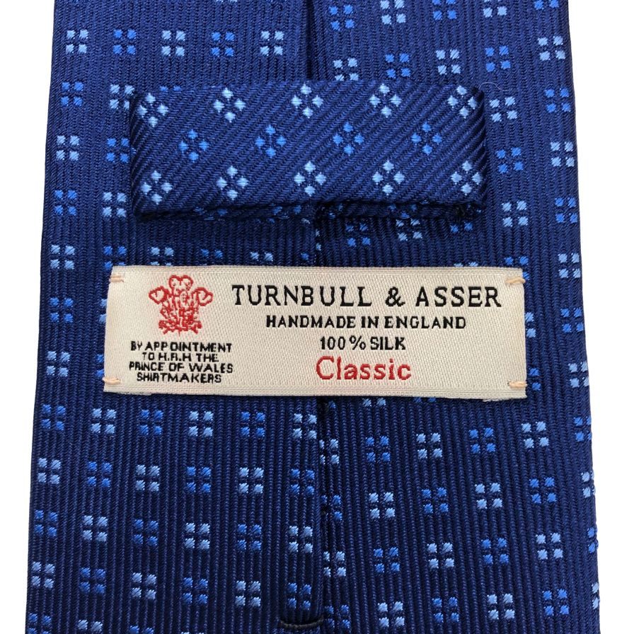 ターンブルアンドアッサー ネクタイ シルク ダービータイ ドット 総柄 ハンドメイド ブルー Turnbull & Asser【AFI11】