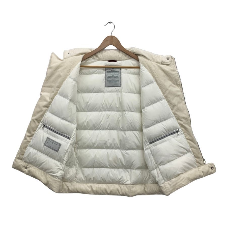 極美品◆ブルネロクチネリ ライダース風 コーデュロイ ダウンベスト ホワイト メンズ サイズL BRUNELLO CUCINELLI 【AFA16】