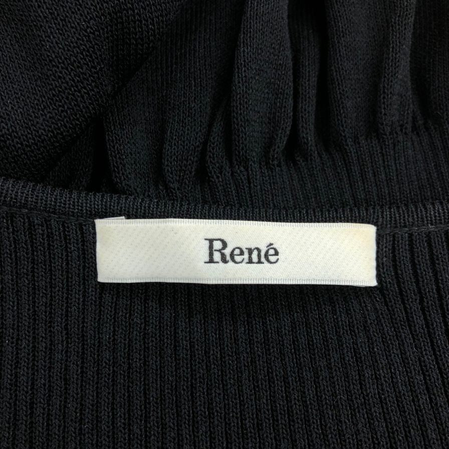 美品◆ルネ ニットワンピース ロングスリーブ リボン付き ブラック レディース サイズ36 Rene 【AFB12】