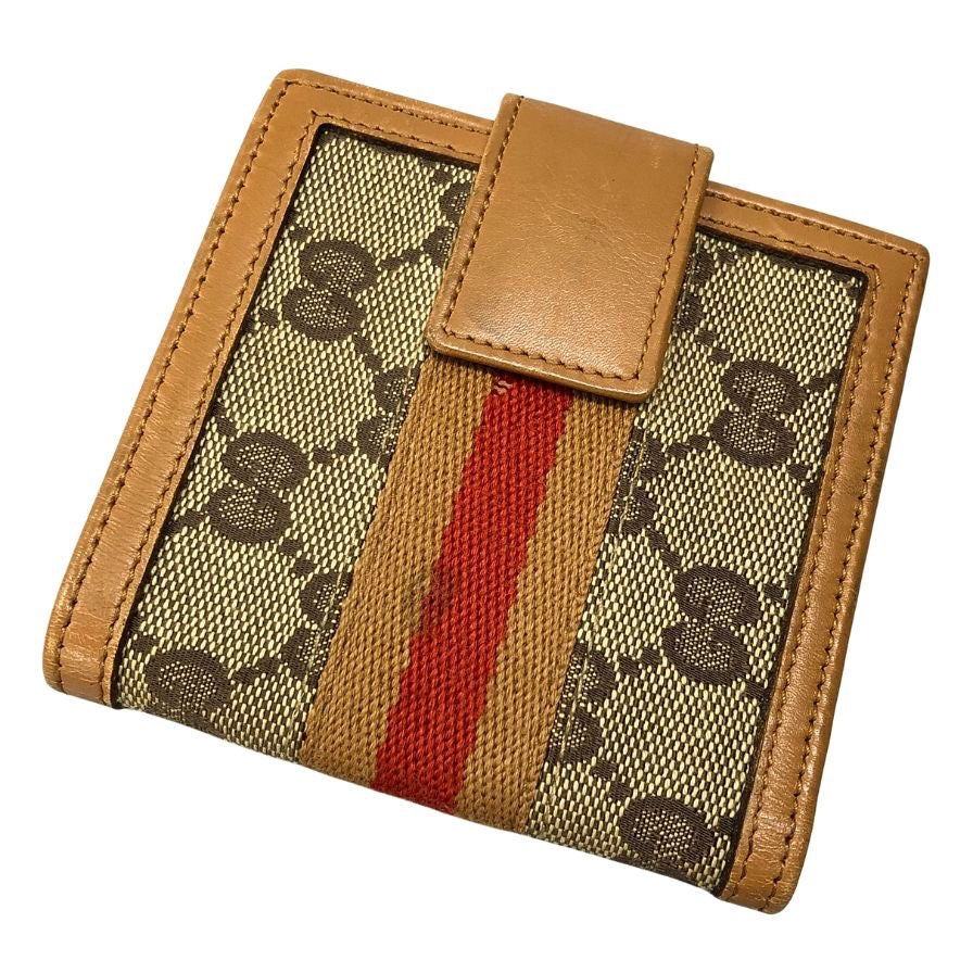 グッチ 二つ折り財布 Wホック レディース ベージュ キャンバス×レザー 035 02126 2718 5 GUCCI【AFI15】