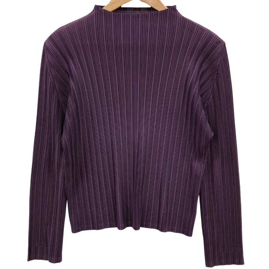 極美品◆イッセイミヤケ プリーツプリーズ 長袖ニット PP33FK333 パープル サイズ3 ISSEY MIYAKE PLEATS PLEASE 【AFB44】