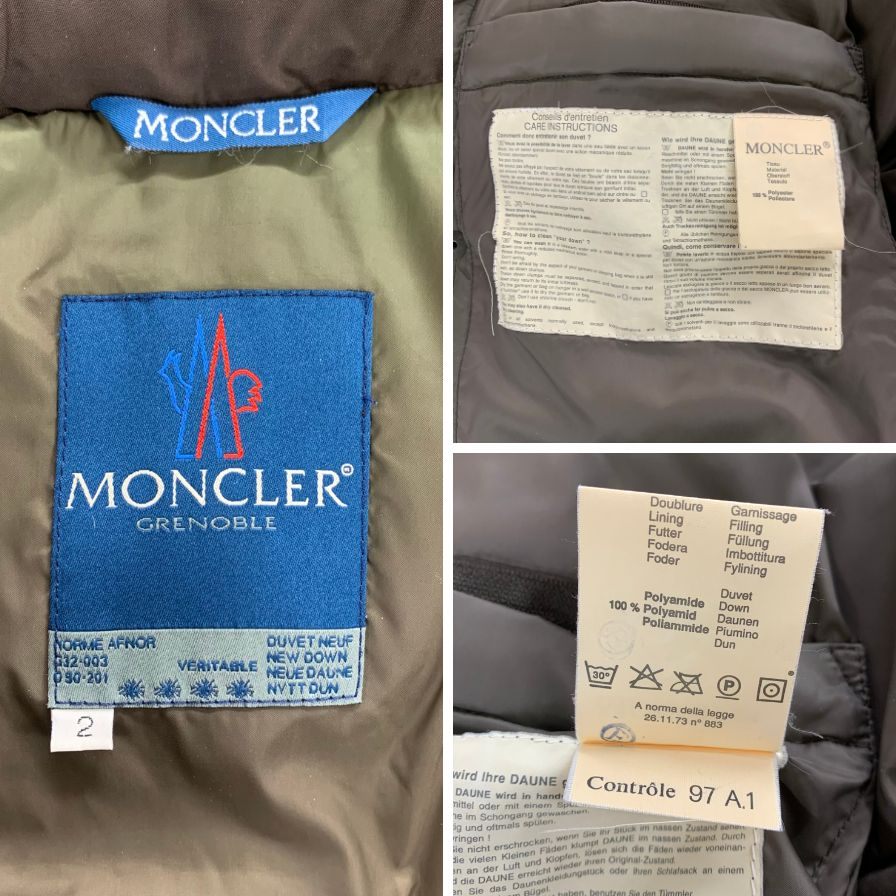 中古◆モンクレール グレノーブル 青タグ ビンテージ ダウンジャケット メンズ ブラウン サイズ2 MONCLER 【AFA10】