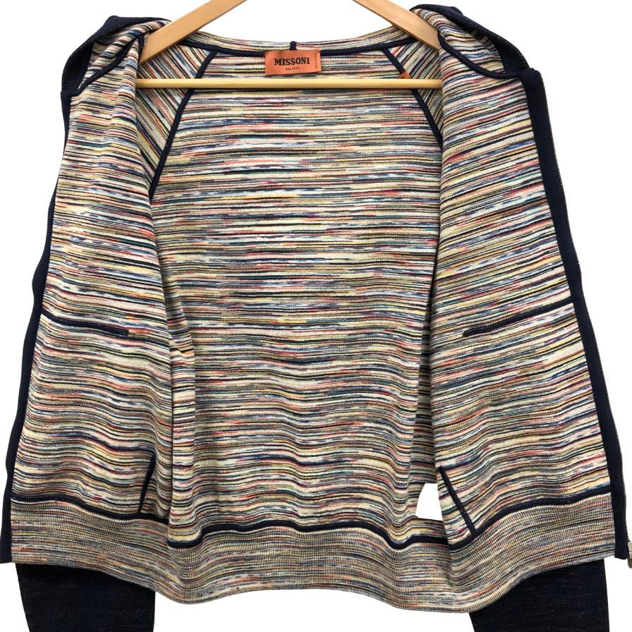 極美品◆ミッソーニ フロントジップ パーカー レディース 裏地総柄 ウール サイズ44 ネイビー MISSONI 【AFB17】