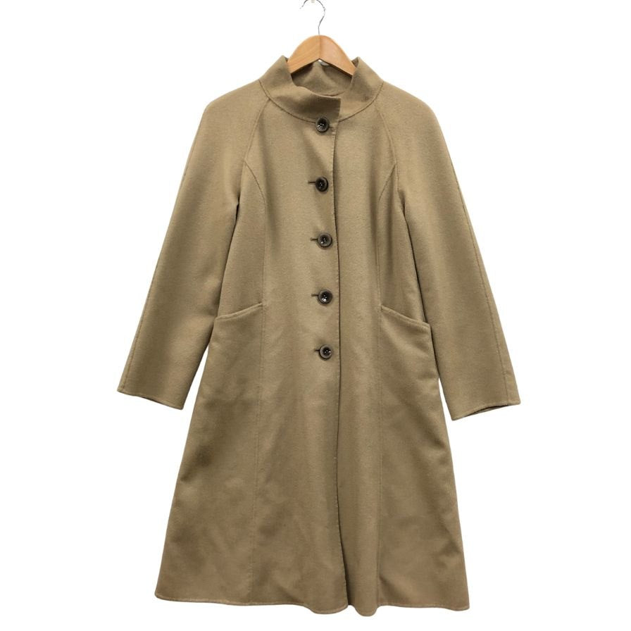 美品◆ハナエ モリ レディース スタンドカラー ボタンコート カシミア100% キャメル サイズ38 HANAE MORI 【AFA4】