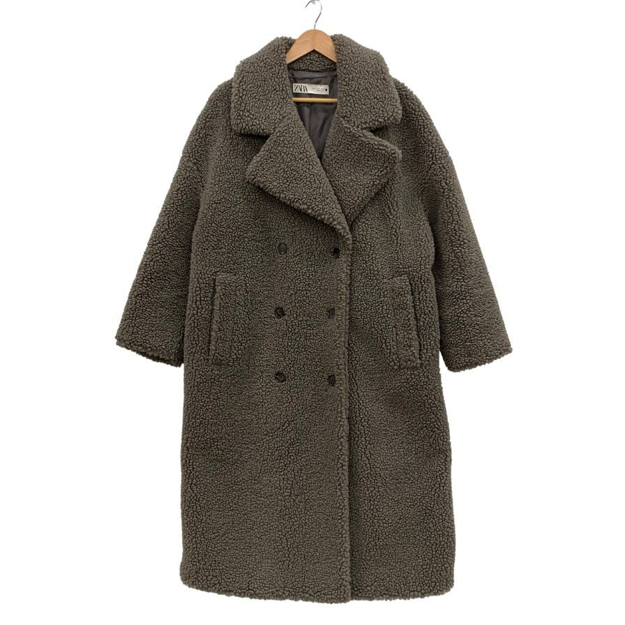 美品◆ザラ ボアコート ロング丈 グレー レディース サイズM ZARA 【AFA8】