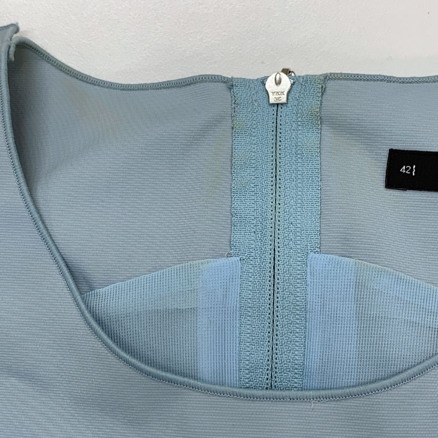 中古■フォクシー ワンピース ポリエステル エレガント スリム ドレス Aライン 27375 ライトブルー レディース サイズ42 FOXEY 【AFB10】