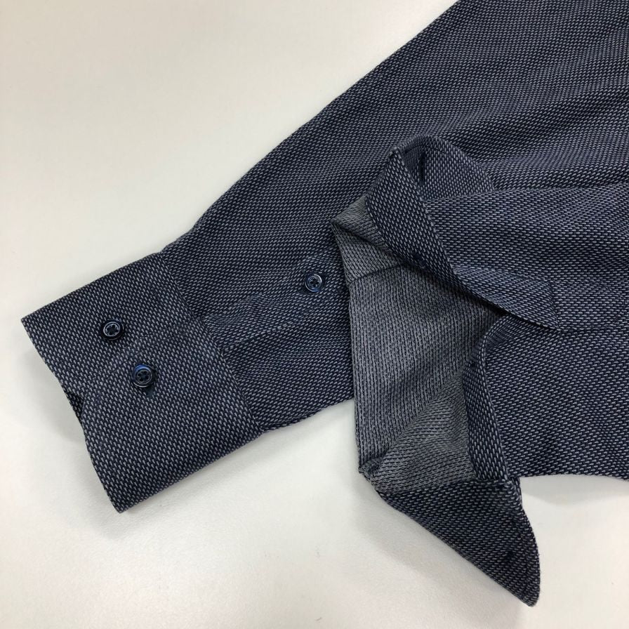 極美品◆エンポリオ アルマーニ シャツ 長袖 コットン 総柄 メンズ ネイビー サイズ41 EMPORIO ARMANI 【AFB14】
