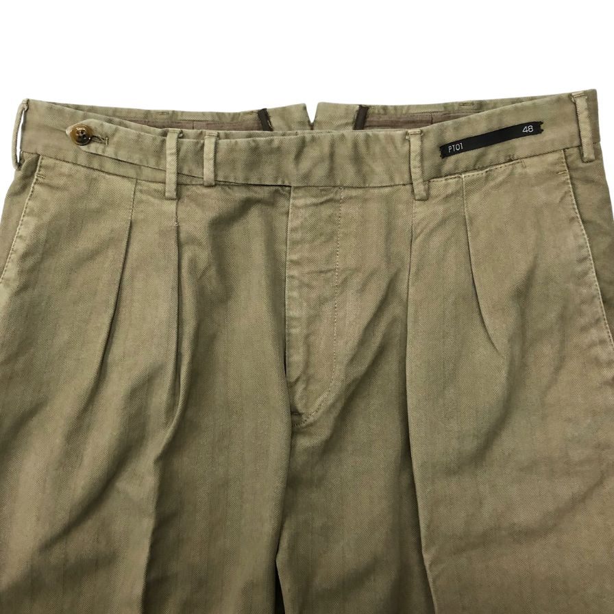 ピーティーゼロウーノ トラウザー コットン ヘリンボーン CARROT FIT ベージュ メンズ サイズ48 PT01【】