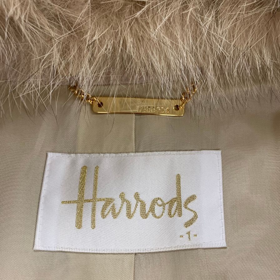 美品◆ハロッズ コート 16505111 アンゴラ フォックス ファー ベージュ レディース サイズ1 HARRODS 【AFA17】