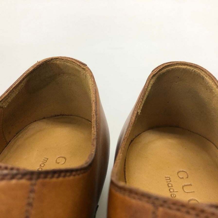 グッチ レザーシューズ 269646 カーフ 内羽根 プレーントゥ ブラウン サイズ4.5 GUCCI 約23.5cm【AFD5】