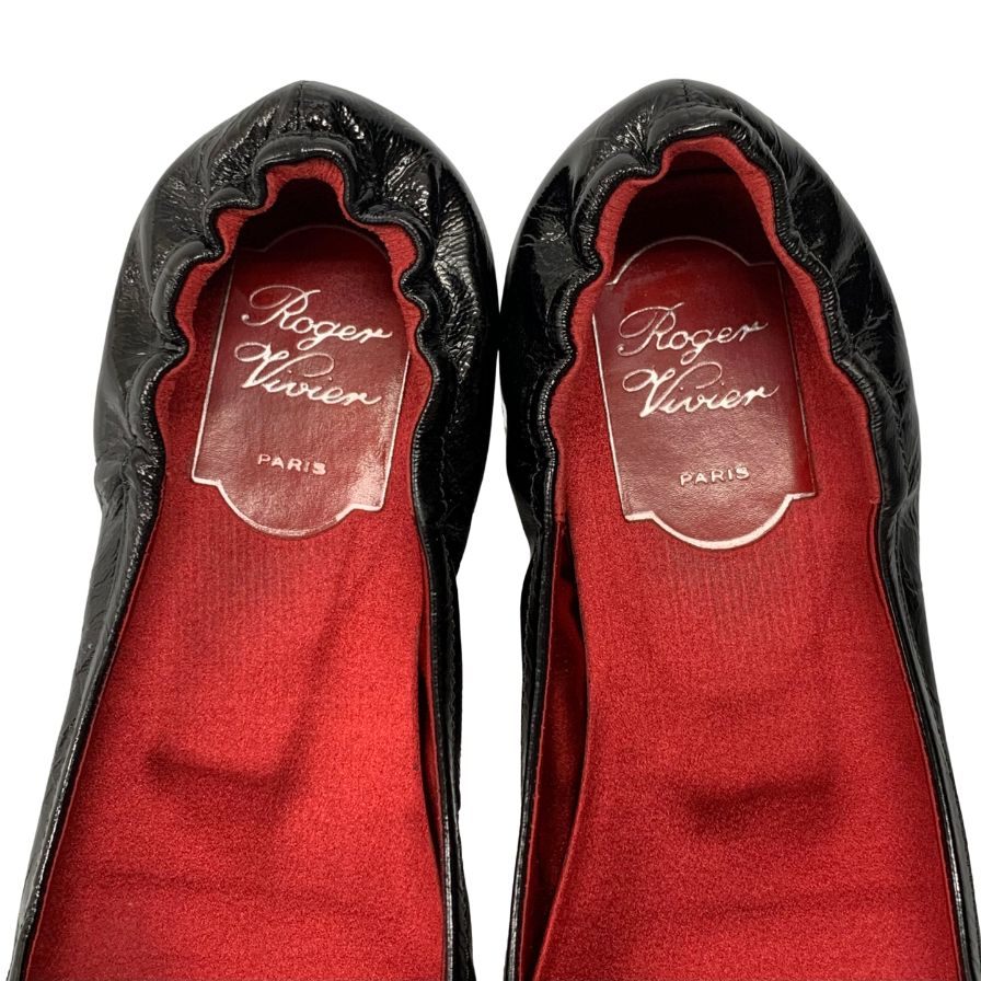 ロジェ ヴィヴィエ エナメル バレエシューズ フラットシューズ バックル レディース サイズ36.5 ブラック Roger Vivier 約23.5cm【AFC32】