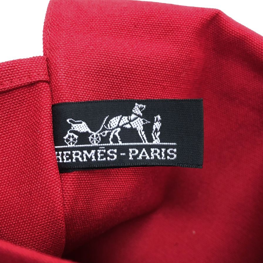 エルメス トラベルポーチ フラット レザー×キャンバス オレンジ ユニセックス HERMES