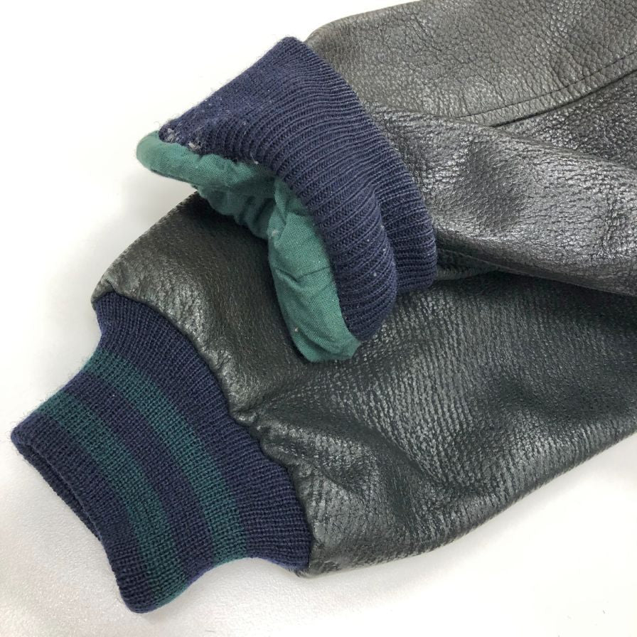 美品◆ビギ スタジャン ヴィンテージ レザー切替 ネイビー×ブラック メンズ サイズM BIGI 【AFG1】