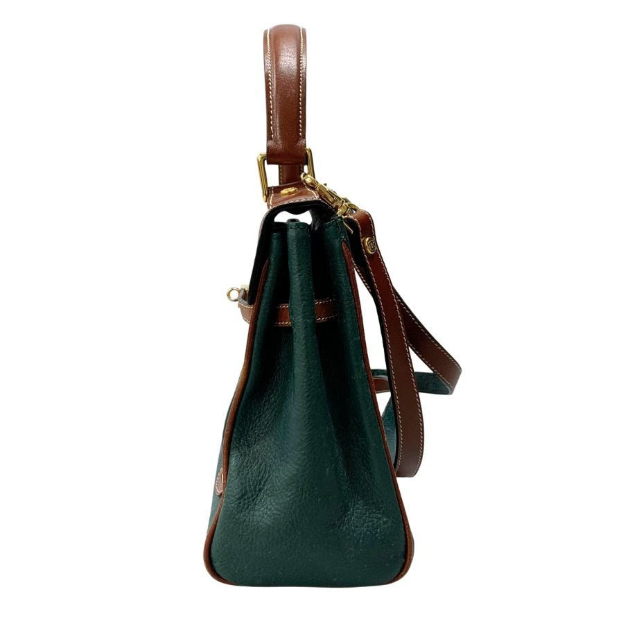 バリー ハンドバッグ ケリー タイプ 2Way レザー バッグ ゴールド金具 グリーン ブラウン BALLY【AFE5】