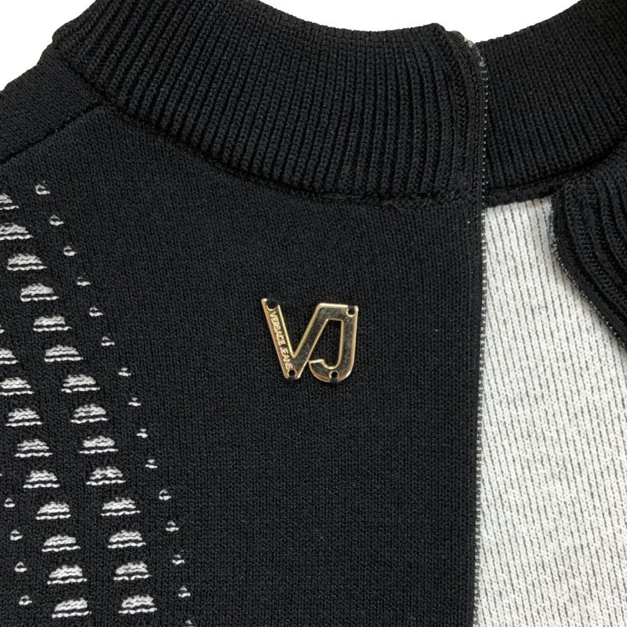 極美品◆ヴェルサーチ ジーンズ ノースリーブワンピース ロゴ金具 ブラック レディース US XXSサイズ VERSACE JEANS 【AFB37】