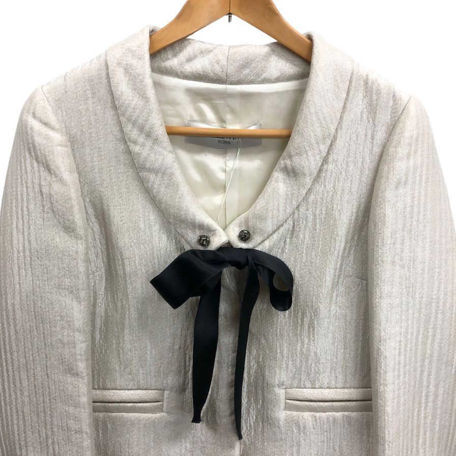 新品同様◆ヴァレンティノ ジャケット ローマ ノーカラー ウール レディース アイボリー サイズ42 VALENTINO 【AFB4】