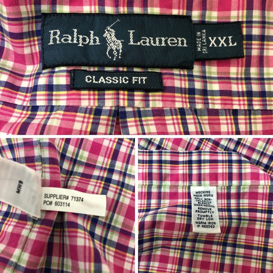 美品◆ラルフローレン ボタンダウンシャツ 90S オールド チェック ピンク系 メンズ サイズXXL Ralph Lauren 【AFB40】