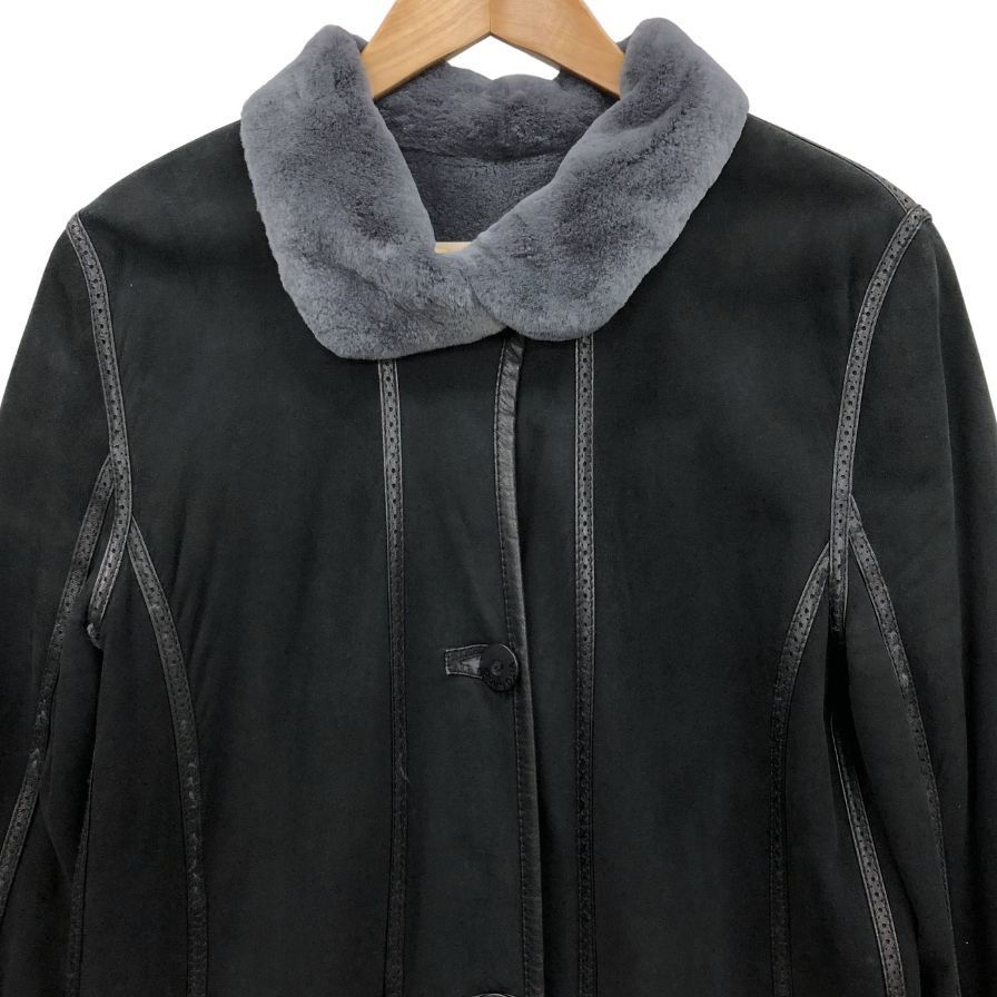 美品◆ヴィトナッチ ロングコート シェアード ミンク ファー ヌバックレザー ネイビー系 レディース VITO NACCI 【AFB52】