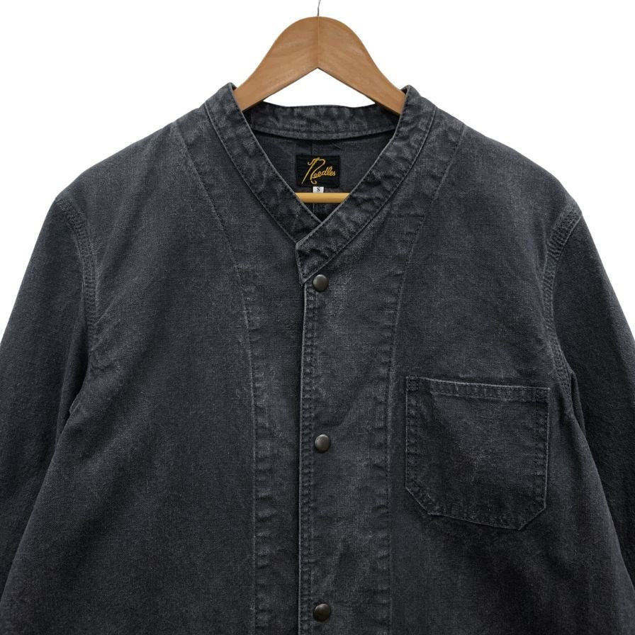 美品◆ニードルス ノーカラー コットン ロングコート メンズ ブラック サイズS Needles 【AFB12】