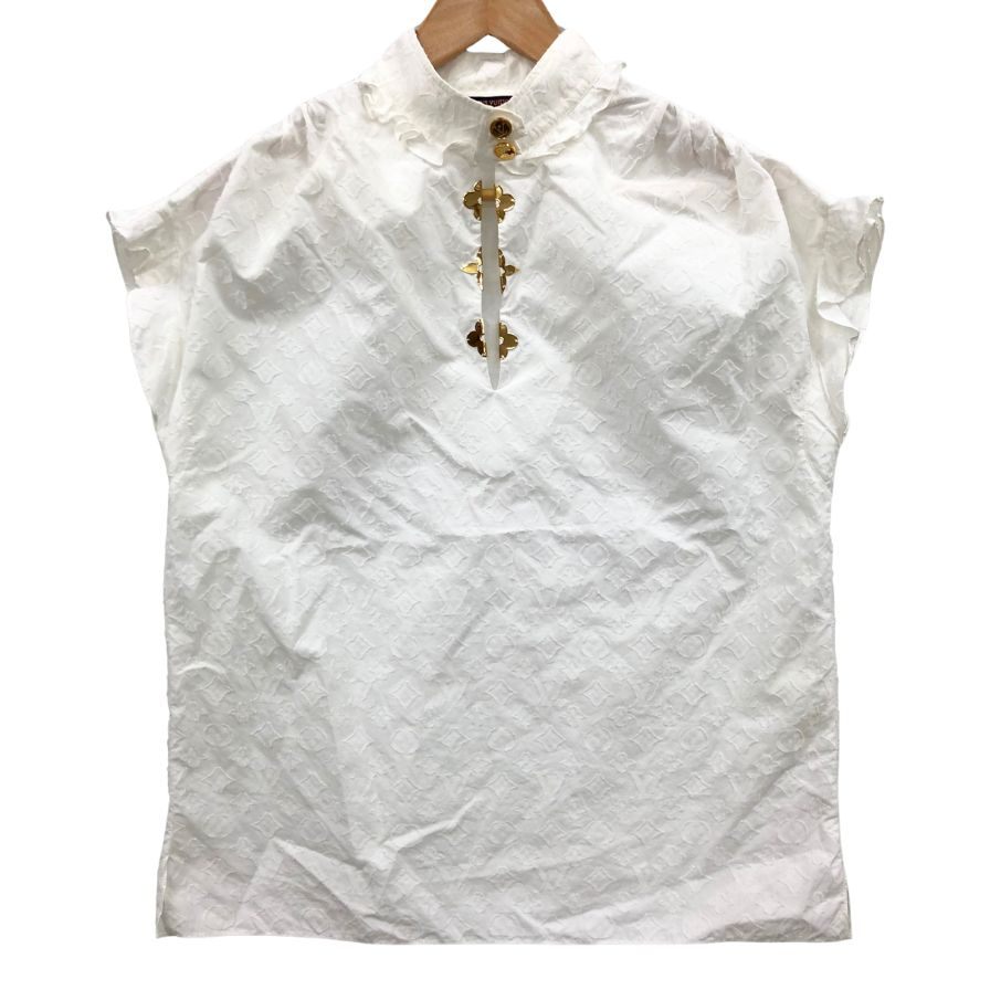 中古◆ルイヴィトン モノグラム プルオーバー 半袖トップス ゴールド金具 レディース サイズ34 ホワイト RW192W AQV FHBL13 LOUIS VUITTON 【AFB21】