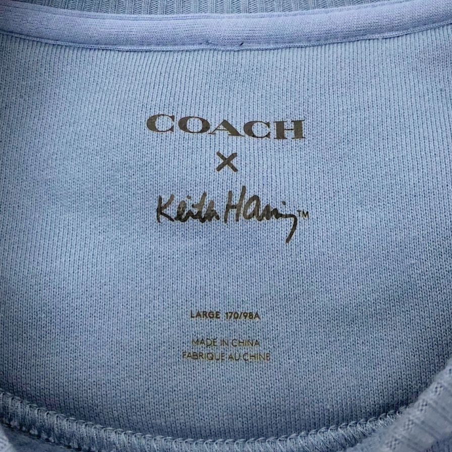 中古◆コーチ キース へリング コラボ トレーナー スウェット ダンシングロボット スパンコール レディース サイズL ブルー COACH Keith Haring 【AFB44】