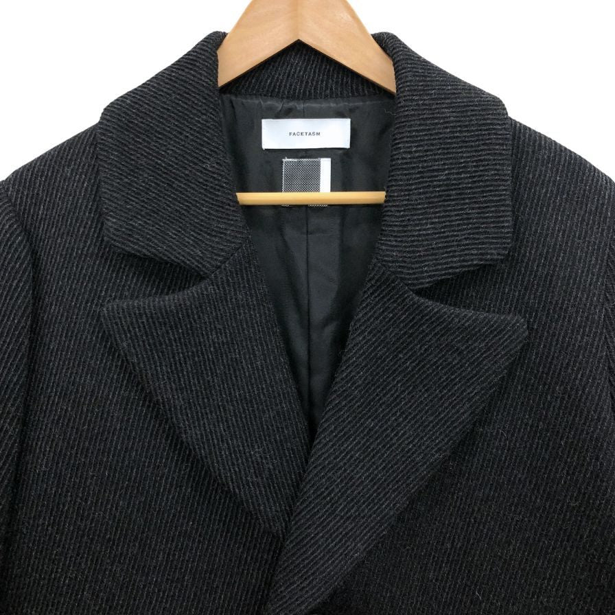美品◆ファセッタズム ウールコート レザーポケット グレー系 サイズ1 レディース facetasm 【AFB8】