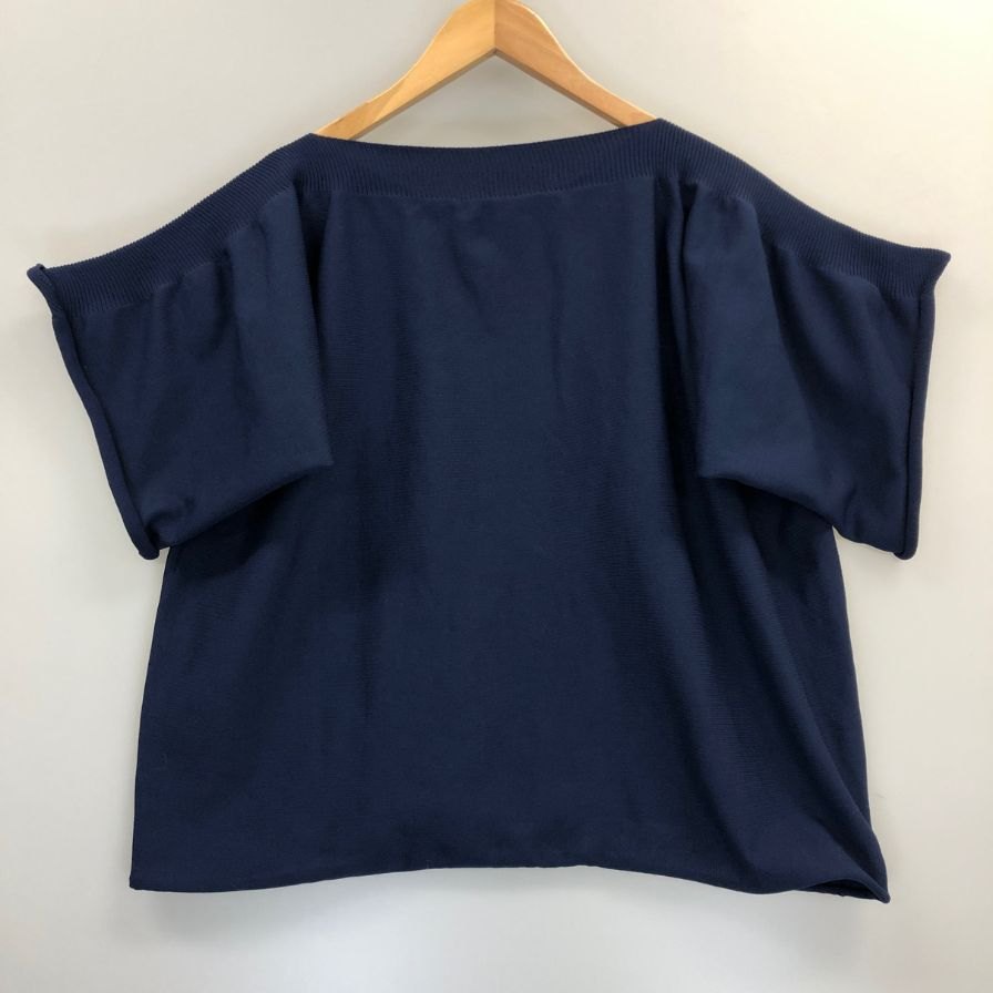 極美品◆プリーツプリーズ ニットカットソー ネイビー サイズ3 レディース PP93-KK761 PLEATS PLEASE ISSEY MIYAKE 【AFB41】