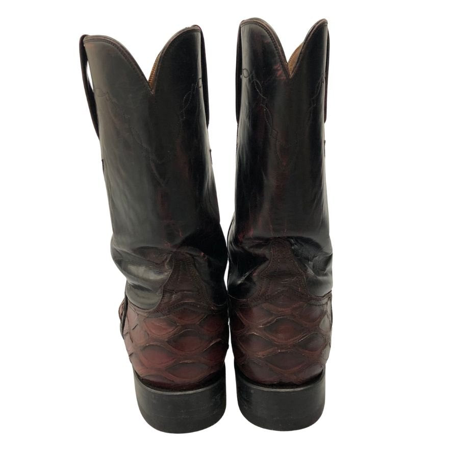 ルケーシー ローパーブーツ ピラルクー&レザーコンビ メンズ サイズ8D ブラウン系 Lucchese 約26.0cm【AFC18】