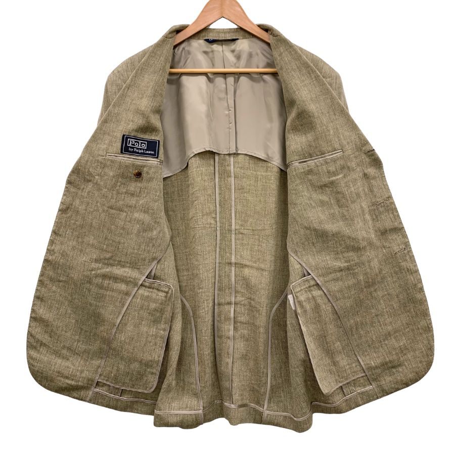 ポロ ラルフローレン セットアップ スーツ 3Bジャケット サイドベンツ リネン ウール ベージュ メンズ サイズA7 POLO RALPH LAUREN