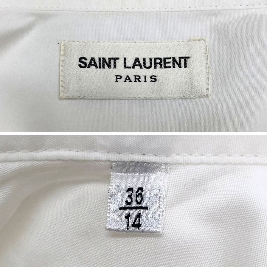 極美品◆サンローラン パリ 長袖シャツ コットン 2018年 エディ期 ホワイト メンズ サイズ36 ホワイト SAINT LAURENT PARIS 【AFB32】