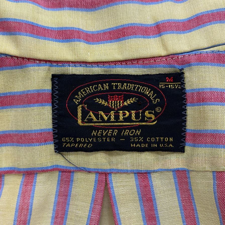 美品◆キャンパス レギュラーカラーシャツ 60年代 半袖 ストライプ メンズ イエロー&ピンク サイズM CAMPUS NEVER IRON 【AFB28】
