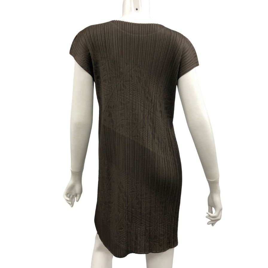 極美品◆プリーツプリーズ ノースリーブワンピース エンボス柄 ブラウン サイズ3 PP21-JT615 PLEATS PLEASE ISSEY MIYAKE 【AFB10】