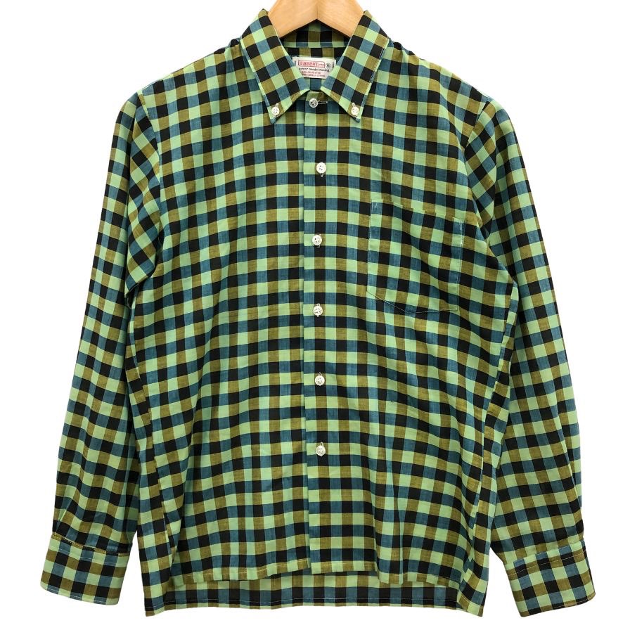 美品◆ブレント 60S 長袖シャツ ヴィンテージ 吹き出しタグ チェック グリーン系 メンズ サイズ16 brent 【AFB50】