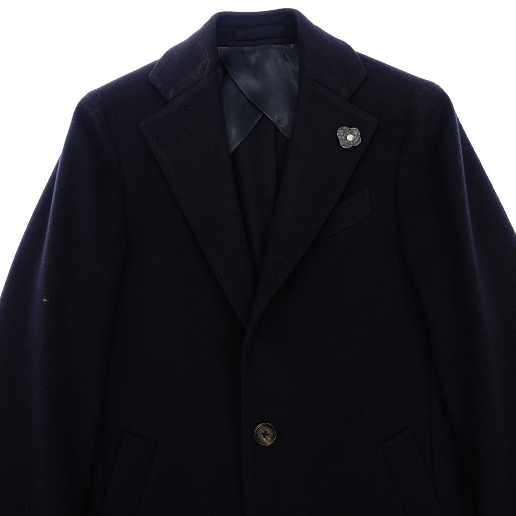 美品◆ラルディーニ チェスターコート JJ23143AQ ウールフランネルソリッド メンズ ネイビー サイズ44 LARDINI【LA】