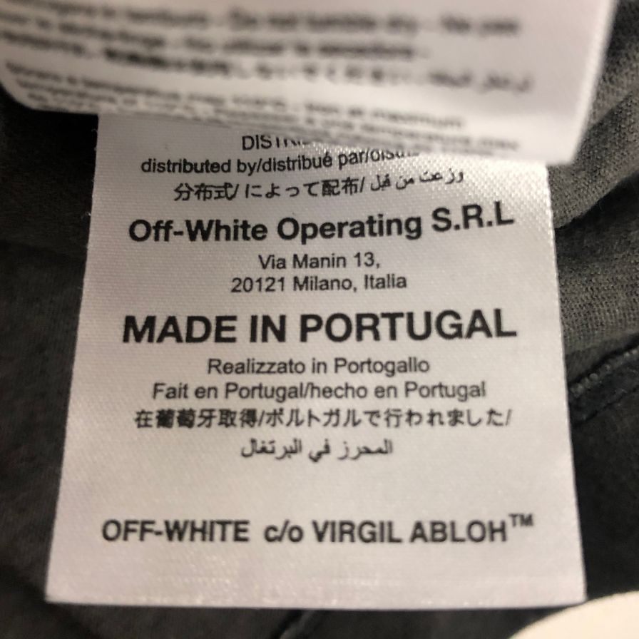美品◆オフホワイト 半袖Tシャツ ダメージ加工 グレー系 メンズ サイズM OFF WHITE 【AFB3】