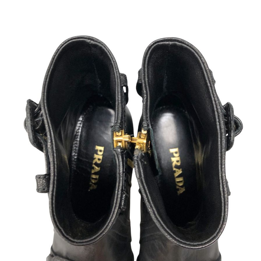 プラダ サイドジップブーツ チャンキーヒール ブラック ゴールド金具 レディース サイズ36 PRADA 約22.5cm【AFC34】