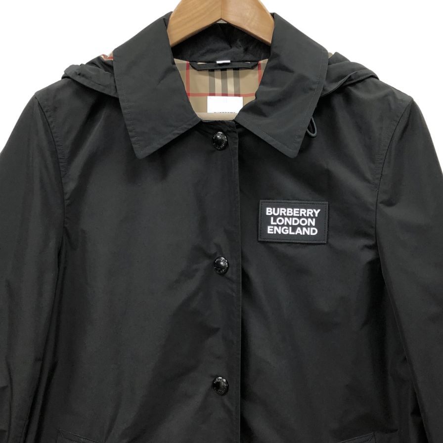 極美品◆バーバリー フーデットコート 現行 ブラック 裏地チェック レディース UK4 8022731 BURBERRY 【AFB16】